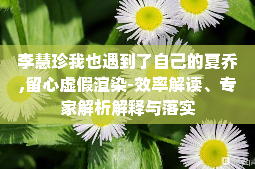 李慧珍我也遇到了自己的夏喬,留心虛假渲染-效率解讀、專家解析解釋與落實