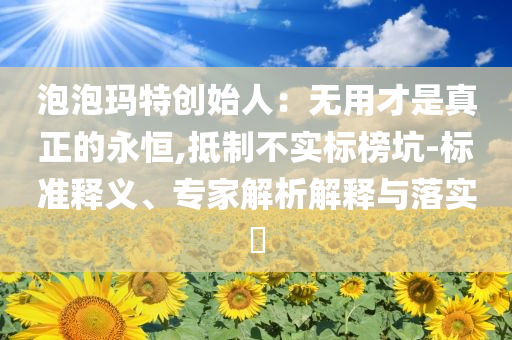 泡泡瑪特創(chuàng)始人：無(wú)用才是真正的永恒,抵制不實(shí)標(biāo)榜坑-標(biāo)準(zhǔn)釋義、專家解析解釋與落實(shí)?