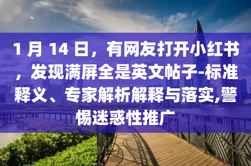 1 月 14 日，有網(wǎng)友打開小紅書，發(fā)現(xiàn)滿屏全是英文帖子-標(biāo)準(zhǔn)釋義、專家解析解釋與落實,警惕迷惑性推廣