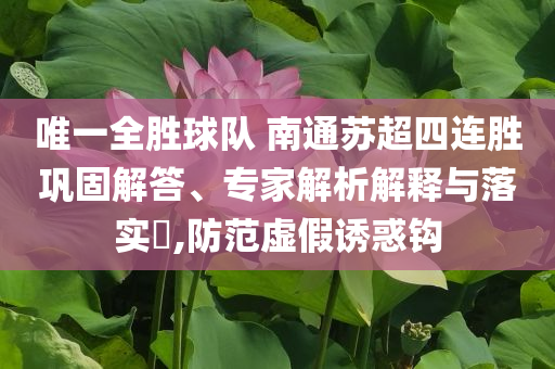 唯一全勝球隊(duì) 南通蘇超四連勝鞏固解答、專家解析解釋與落實(shí)?,防范虛假誘惑鉤