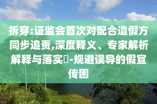 拆穿:證監(jiān)會首次對配合造假方同步追責,深度釋義、專家解析解釋與落實?-規(guī)避誤導的假宣傳困