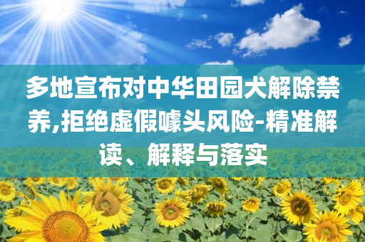 多地宣布對中華田園犬解除禁養(yǎng),拒絕虛假噱頭風險-精準解讀、解釋與落實