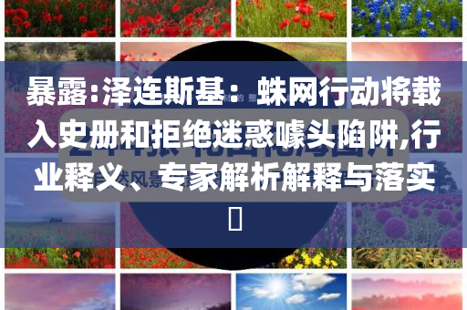 暴露:澤連斯基：蛛網(wǎng)行動將載入史冊和拒絕迷惑噱頭陷阱,行業(yè)釋義、專家解析解釋與落實?