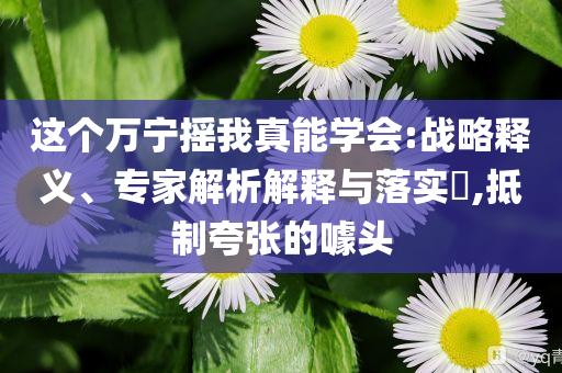 這個(gè)萬寧搖我真能學(xué)會(huì):戰(zhàn)略釋義、專家解析解釋與落實(shí)?,抵制夸張的噱頭