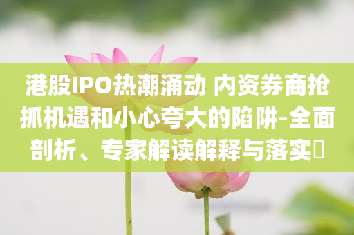 港股IPO熱潮涌動 內(nèi)資券商搶抓機遇和小心夸大的陷阱-全面剖析、專家解讀解釋與落實?