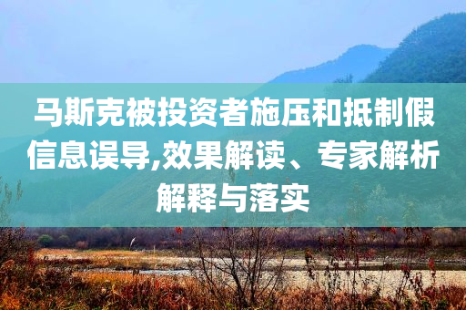 馬斯克被投資者施壓和抵制假信息誤導(dǎo),效果解讀、專家解析解釋與落實