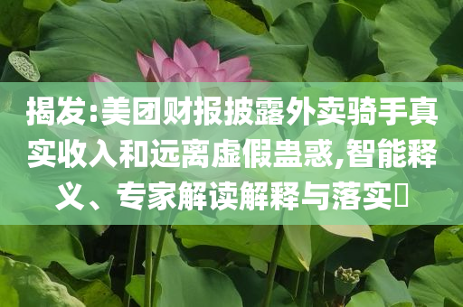 揭發(fā):美團財報披露外賣騎手真實收入和遠離虛假蠱惑,智能釋義、專家解讀解釋與落實?