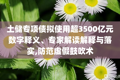 土儲(chǔ)專項(xiàng)債擬使用超3500億元數(shù)字釋義、專家解讀解釋與落實(shí),防范虛假鼓吹術(shù)