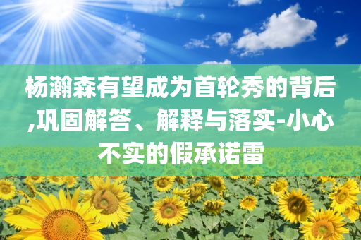 楊瀚森有望成為首輪秀的背后,鞏固解答、解釋與落實-小心不實的假承諾雷