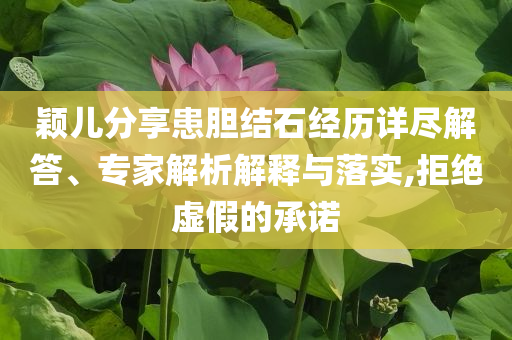穎兒分享患膽結(jié)石經(jīng)歷詳盡解答、專家解析解釋與落實,拒絕虛假的承諾