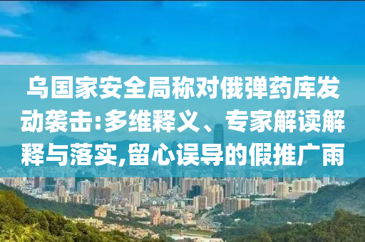 烏國家安全局稱對(duì)俄彈藥庫發(fā)動(dòng)襲擊:多維釋義、專家解讀解釋與落實(shí),留心誤導(dǎo)的假推廣雨