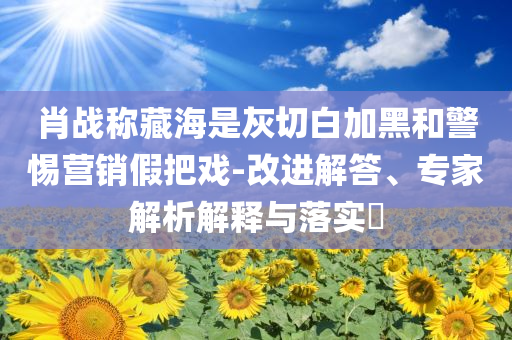肖戰(zhàn)稱藏海是灰切白加黑和警惕營銷假把戲-改進(jìn)解答、專家解析解釋與落實(shí)?