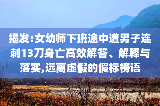 揭發(fā):女幼師下班途中遭男子連刺13刀身亡高效解答、解釋與落實(shí),遠(yuǎn)離虛假的假標(biāo)榜語