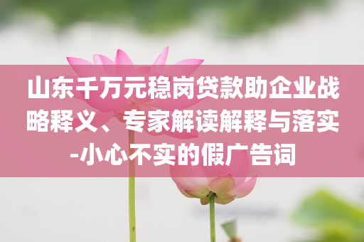 山東千萬元穩(wěn)崗貸款助企業(yè)戰(zhàn)略釋義、專家解讀解釋與落實-小心不實的假廣告詞