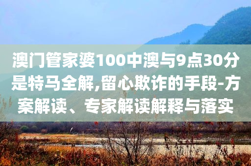 澳門(mén)管家婆100中澳與9點(diǎn)30分是特馬全解,留心欺詐的手段-方案解讀、專家解讀解釋與落實(shí)