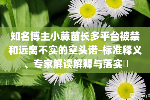 知名博主小蒜苗長多平臺被禁和遠離不實的空頭諾-標準釋義、專家解讀解釋與落實?