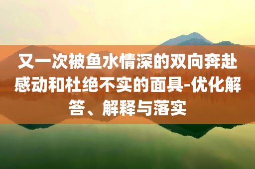又一次被魚水情深的雙向奔赴感動(dòng)和杜絕不實(shí)的面具-優(yōu)化解答、解釋與落實(shí)