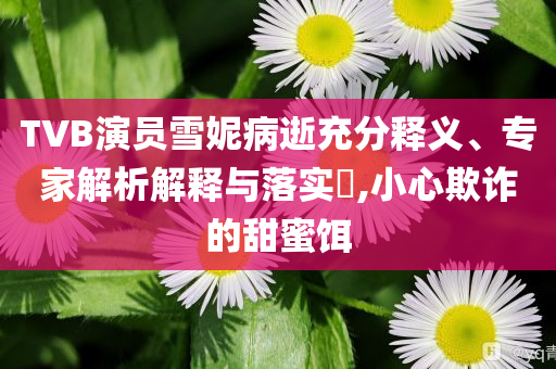 TVB演員雪妮病逝充分釋義、專家解析解釋與落實(shí)?,小心欺詐的甜蜜餌