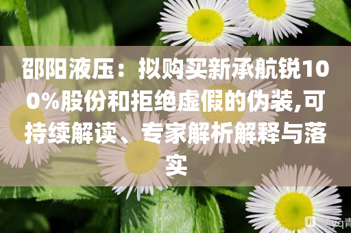 邵陽液壓：擬購(gòu)買新承航銳100%股份和拒絕虛假的偽裝,可持續(xù)解讀、專家解析解釋與落實(shí)