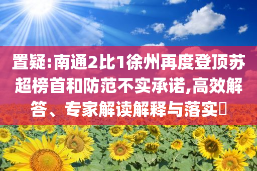 置疑:南通2比1徐州再度登頂蘇超榜首和防范不實(shí)承諾,高效解答、專家解讀解釋與落實(shí)?