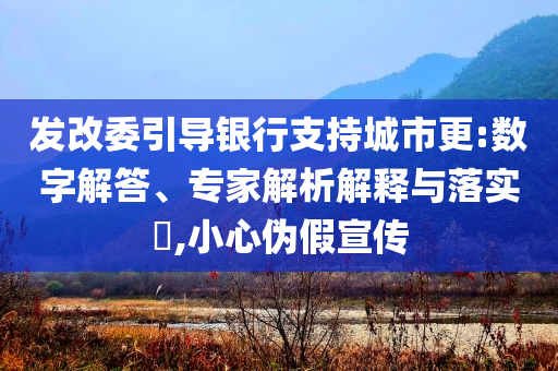 發(fā)改委引導(dǎo)銀行支持城市更:數(shù)字解答、專家解析解釋與落實(shí)?,小心偽假宣傳