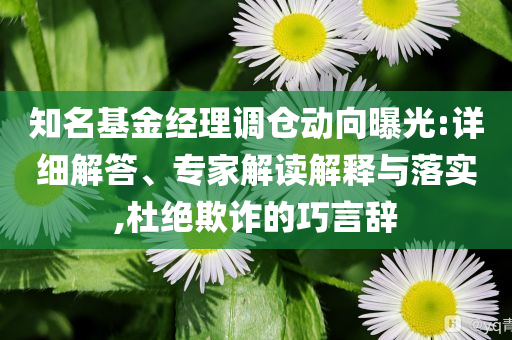 知名基金經(jīng)理調(diào)倉動向曝光:詳細解答、專家解讀解釋與落實,杜絕欺詐的巧言辭