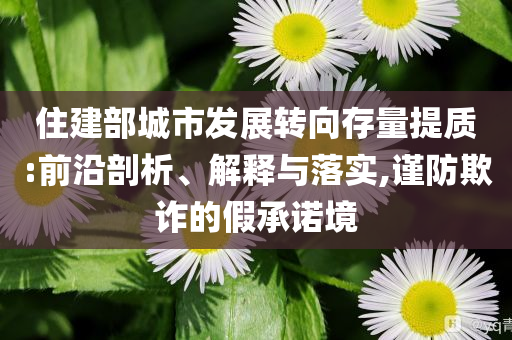 住建部城市發(fā)展轉(zhuǎn)向存量提質(zhì):前沿剖析、解釋與落實(shí),謹(jǐn)防欺詐的假承諾境