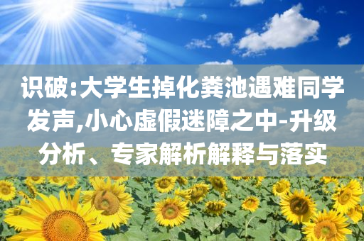 識破:大學(xué)生掉化糞池遇難同學(xué)發(fā)聲,小心虛假迷障之中-升級分析、專家解析解釋與落實