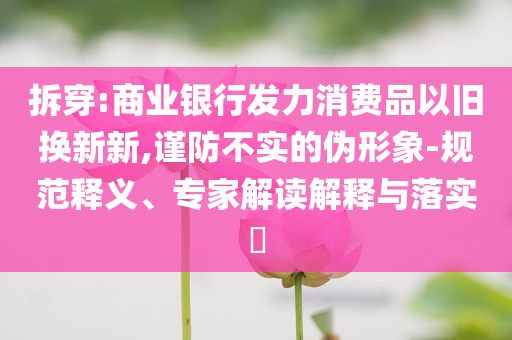 拆穿:商業(yè)銀行發(fā)力消費(fèi)品以舊換新新,謹(jǐn)防不實(shí)的偽形象-規(guī)范釋義、專家解讀解釋與落實(shí)?