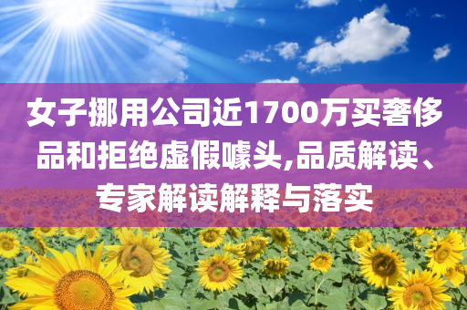 女子挪用公司近1700萬買奢侈品和拒絕虛假噱頭,品質(zhì)解讀、專家解讀解釋與落實(shí)