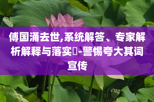 傅國涌去世,系統(tǒng)解答、專家解析解釋與落實?-警惕夸大其詞宣傳