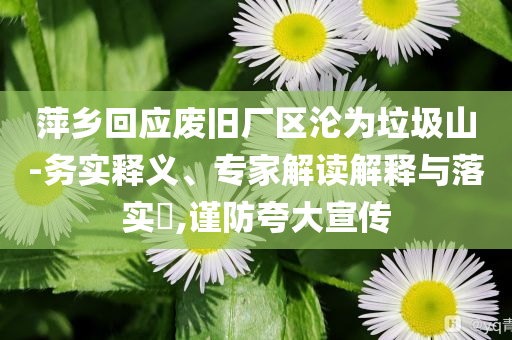 萍鄉(xiāng)回應(yīng)廢舊廠區(qū)淪為垃圾山-務(wù)實(shí)釋義、專家解讀解釋與落實(shí)?,謹(jǐn)防夸大宣傳
