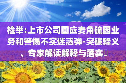 檢舉:上市公司回應(yīng)麥角硫因業(yè)務(wù)和警惕不實(shí)迷惑彈-突破釋義、專家解讀解釋與落實(shí)?