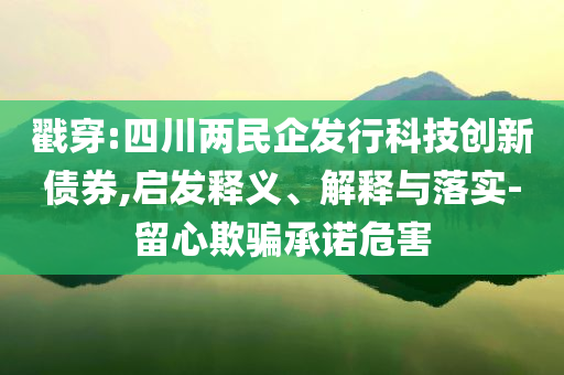 戳穿:四川兩民企發(fā)行科技創(chuàng)新債券,啟發(fā)釋義、解釋與落實(shí)-留心欺騙承諾危害